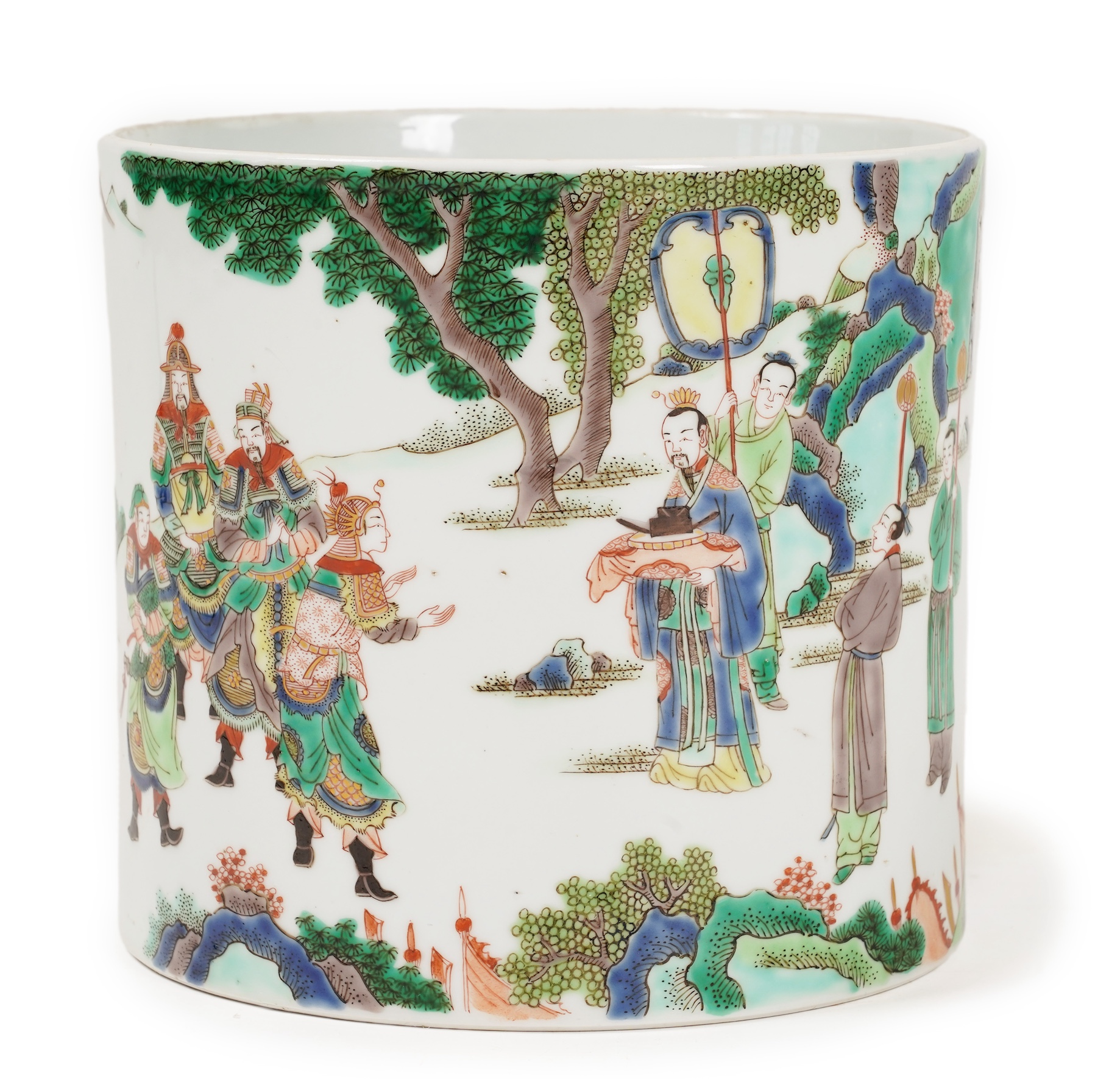 A Chinese famille verte brush pot